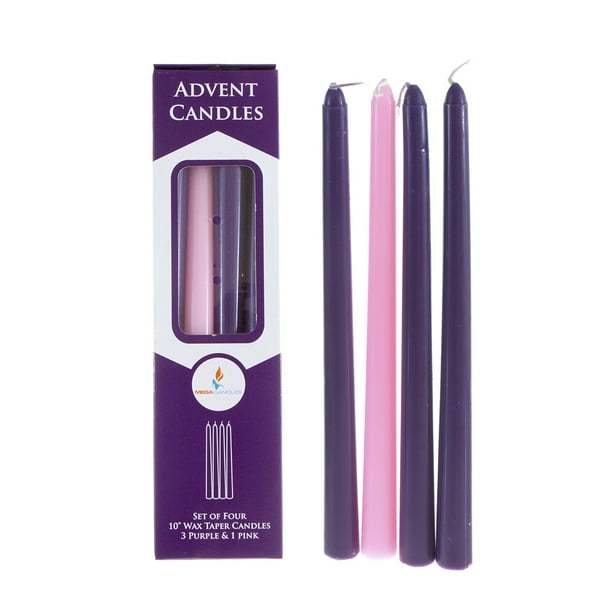 Mega Candles Unscented 10 Inch Advent Taper Candles Set of 4