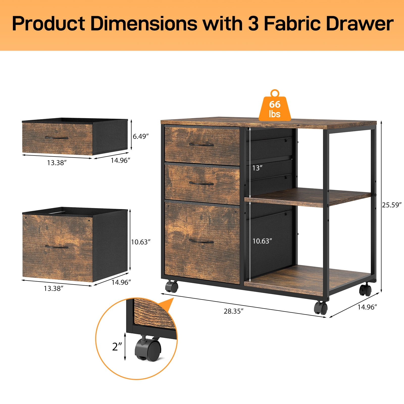 Ktaxon Rolling File Cabinet Under Desk Printer Stand with Shelves Adjustable, Mobile Lateral Filing Cabinet for Home Office, Fits Letter for Home Office, Brown