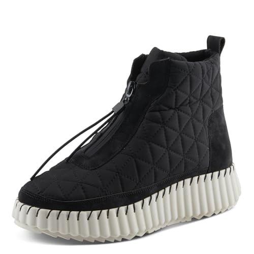 PATRIZIA WINTERSQUALL Women’s Waterproof Sneaker Boot – Quilted Zip-Up Ankle Bootie with Faux Fur Lining & Lug Sole