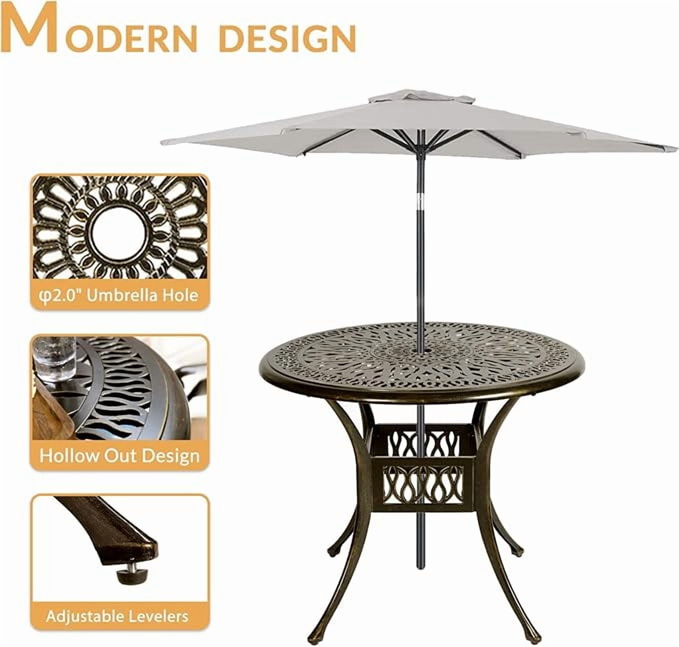 W WARMHOL 5-Piece Outdoor Patio Dining Set, All-Weather Cast Aluminum Patio Furniture Set for Backyard Garden Deck with 4 Chairs, 4 Cushions and 35.4" Round Table, 2" Umbrella Hole, Blue