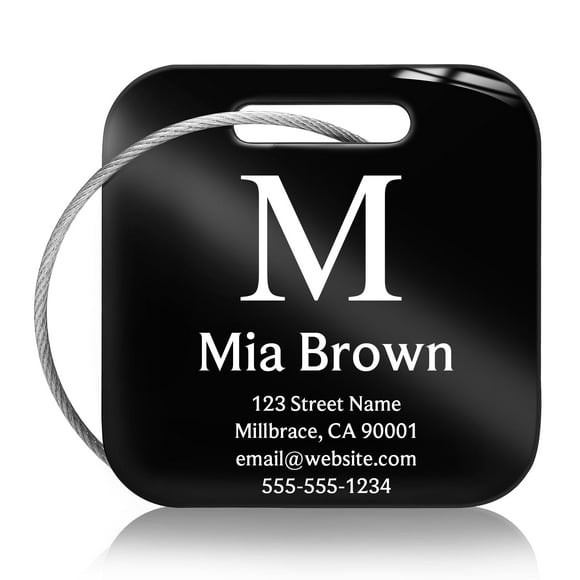 Customized Stainless Steel Luggage Tags: Personalize Your Suitcases, Backpacks, and Bags with Your Text (Black)