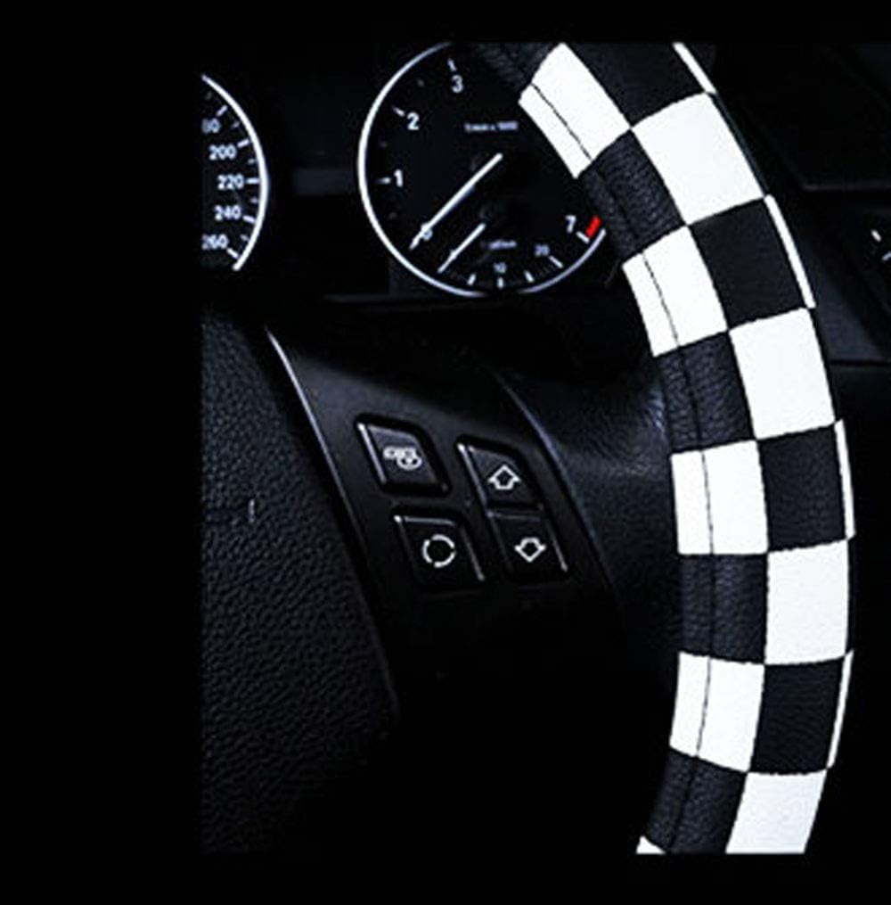 1 Pack Grid Style Microfiber Leather Auto Car Steering Wheel Cover Universal 15 Inch for Women Men, Black