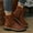 #129-Coffee, variant on Women's Fashion Casual Winter Ankle Boots – Comfortable Solid Color Round Toe with Buckle Strap Side Zipper Short Boots Low Block Heel for Daily Wear