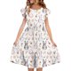 thumbnail image 2 of Vestido de verano para niños de 5 a 14 años, manga corta, cuello redondo, estampado de doble capa, plisado y con mangas cortas., 2 of 7