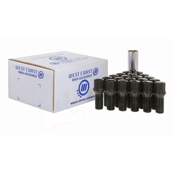 West Coast Wheel Accessories Wheel Installation Kit W27014CBB 5 Lug Kit; 14 Millimeter x 1.5 Thread Size; 60 Degree Conical; Spline Drive; Acorn; Black; 27 Millimeter Threaded Length