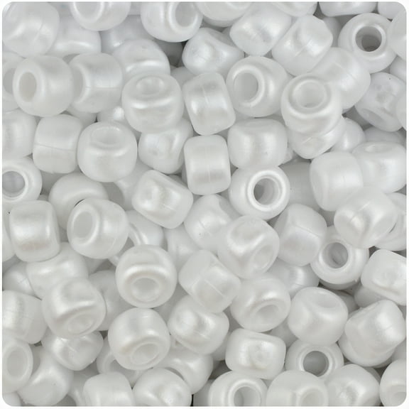 BeadTin White Ashed Pearl 9mm Barrel Pony Beads (500pc)