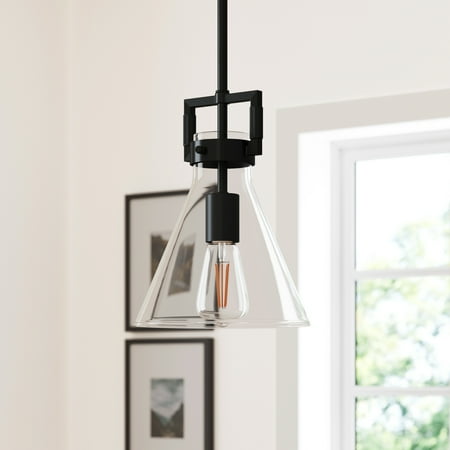 

Nathan James Vincent Glass Pendant Lighting Hanging Light Fixture with Adjustable Black Stem and Clear Shade