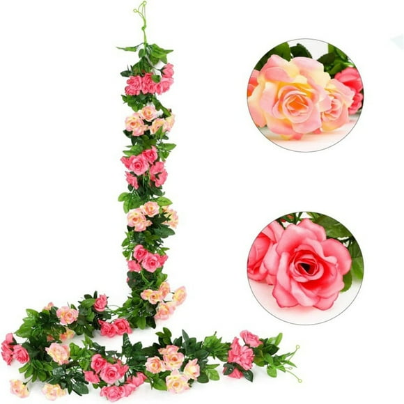Hydrangea Artificial Flowers Pack Artificial Flower Garlands Fake Rose Vines Silk Flowers Hanging Rose Ivy for Wedding Arch Party Home Garden Wall Decor (Pink)