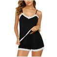 thumbnail image 2 of Caywon Fashion Women's Solid Color Lace Trim Cami Top with Adjustable Strap Elastic Waist No Pocket Shorts Casual Homewear Pajama Set for Ladies Home Wear, 2 of 6