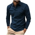 thumbnail image 2 of Blczomt Blue Mens Golf Polo Collared Long Sleeve Polo Casual Pocket Button Mens Clothes Trendy, 2 of 6