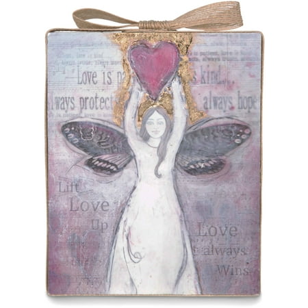 Pavilion- "Lift Love Up, Love always wins" Burlap Angel Plaque Decor 6.75x5.25