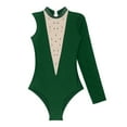 thumbnail image 4 of Alvivi Gymnastics Leotards For Women Rhinestone One Shoulder Long Sleeve Figure Skating Bodysuit Dark Green S, 4 of 6