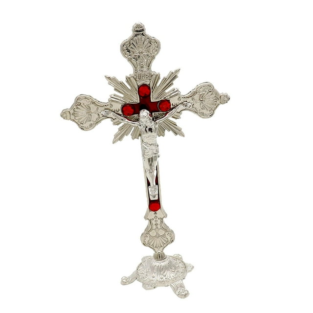 yuksok Metal Crucifix Cloth, Catholic Tablecloth with Prayer Stand, Home Decor, 10 Inch