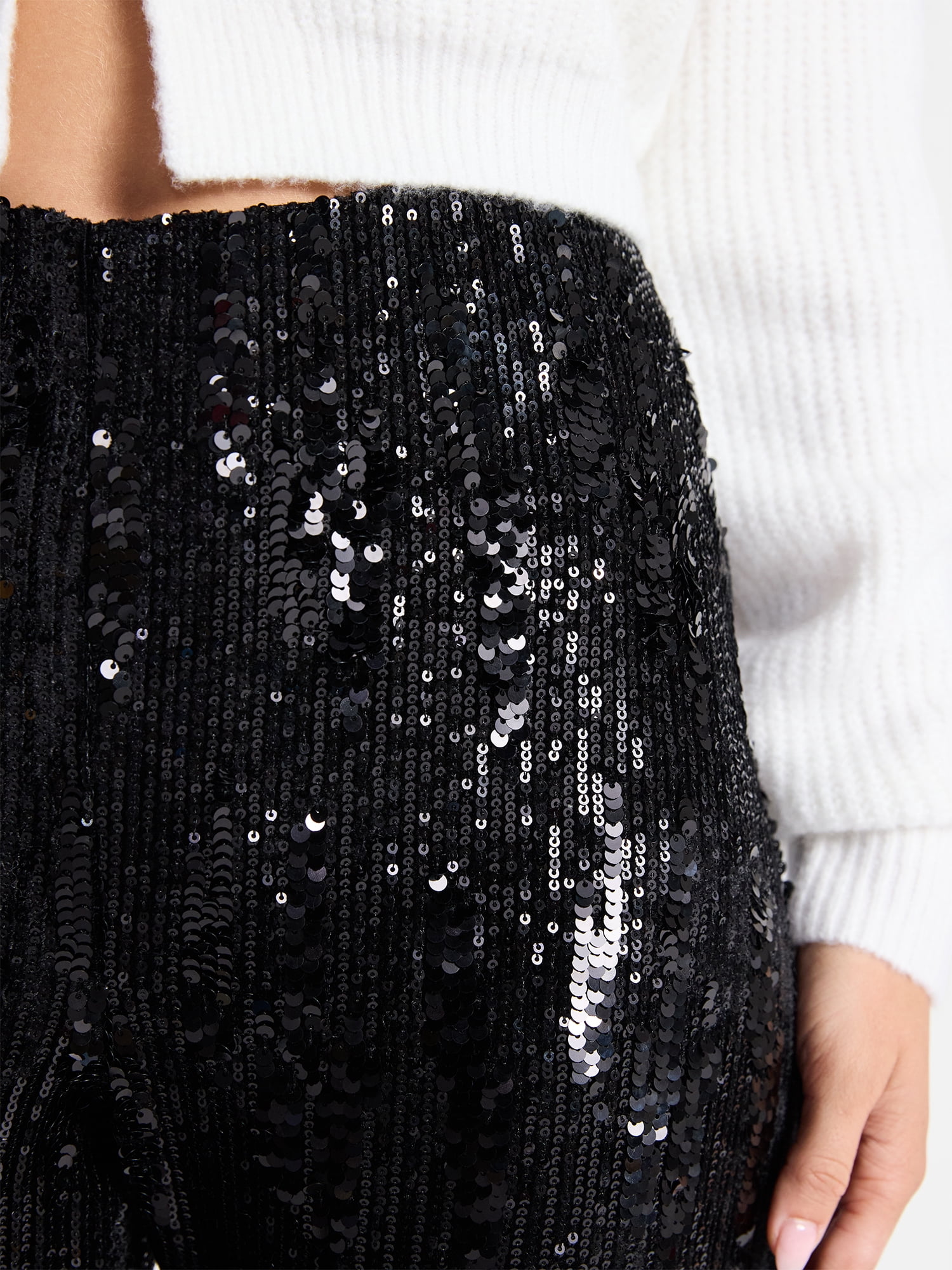 No Boundaries Sequin Flare Pants, Women's and Women's Plus