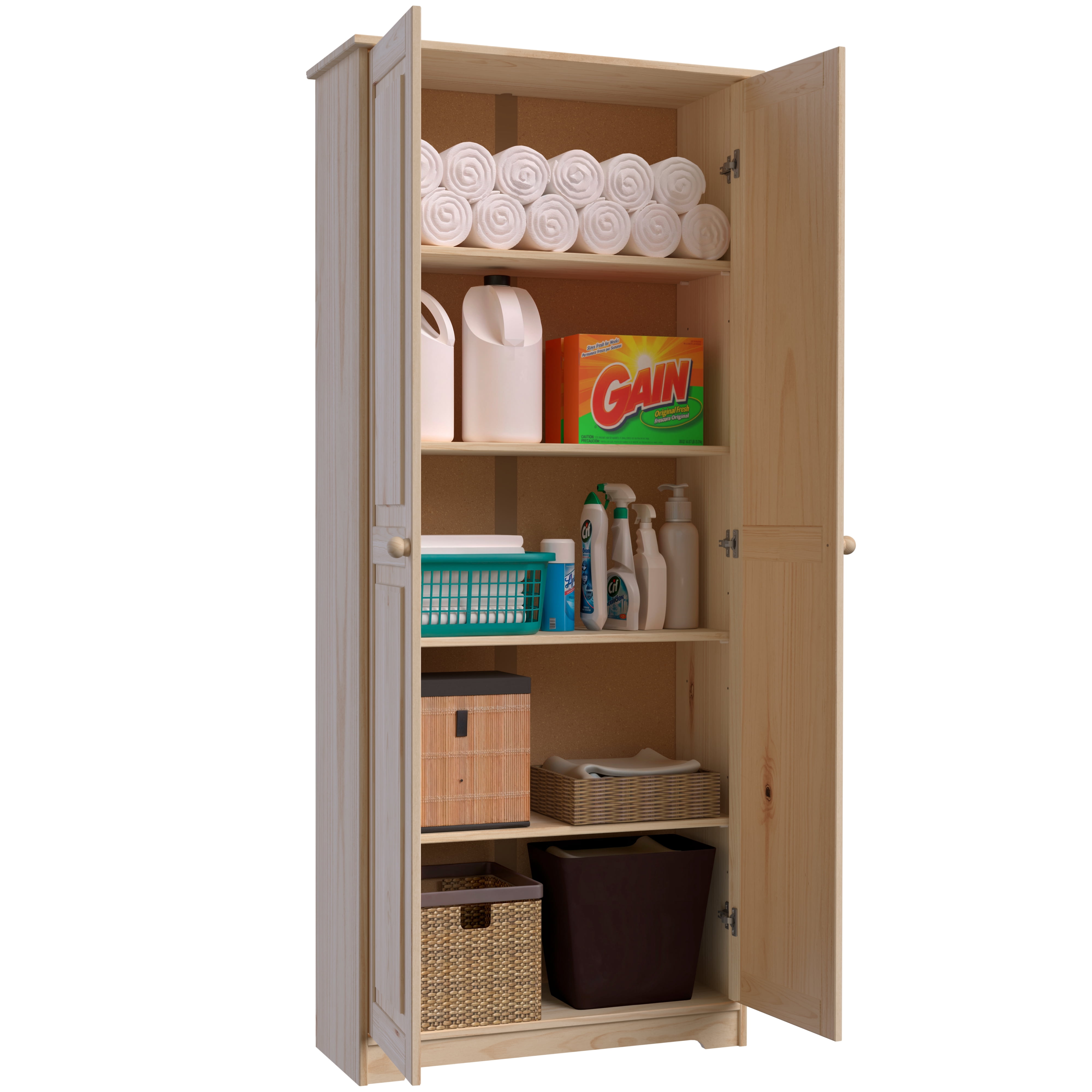From the Tree Furniture Pantry Cabinet with Adjustable Shelves, Solid Pine Wood, Unfinished, 2 Doors