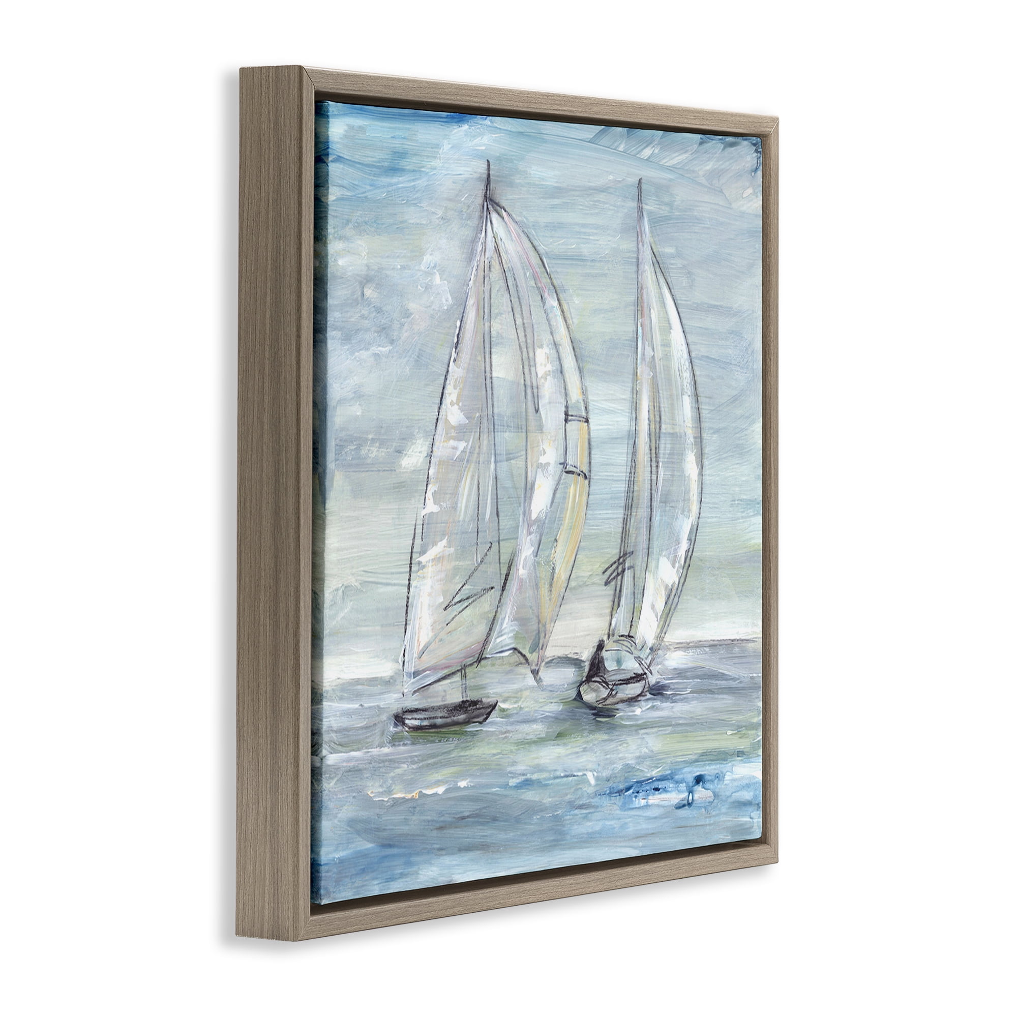 Stupell Industries Windswept Sailboat Duo Nautical & Beach Painting Brown Floater Framed Canvas Art Print Wall Art, 18 x 18