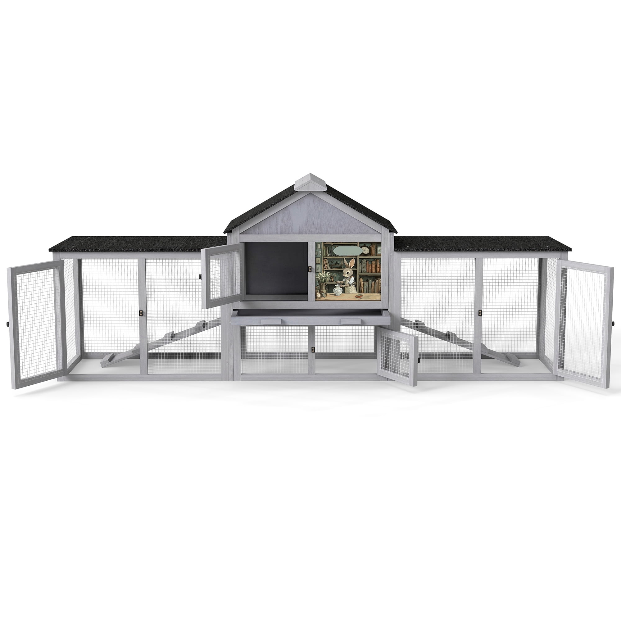 Pefilos 83" Large Rabbit Hutch, Outdoor Hen House with Tray and Climb Ramp, Wood Bunny Cage Chicken Coops Nesting Box for Small Animals, Gray