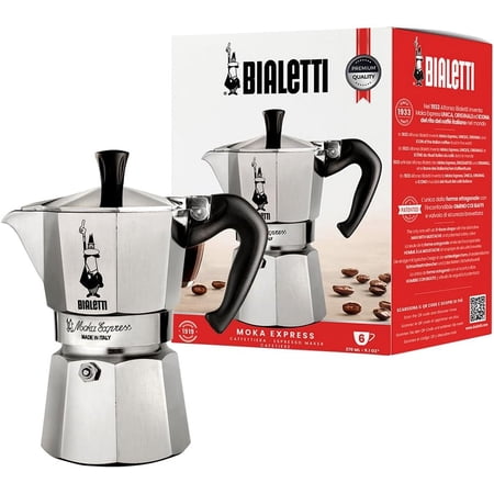 Moka Express Iconic Italian Stovetop Espresso Maker (Natural Silver, 6 Cups)