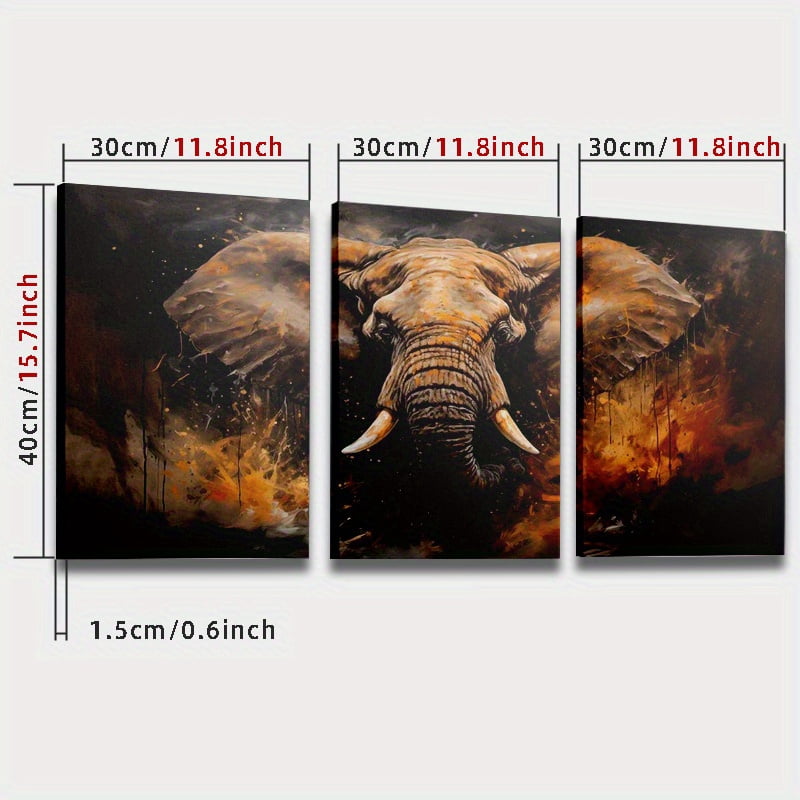 Wallume Store Retro Elephant  Style Print 8 in x 12 in Framed Painting Canvas Art Prints Set of 3