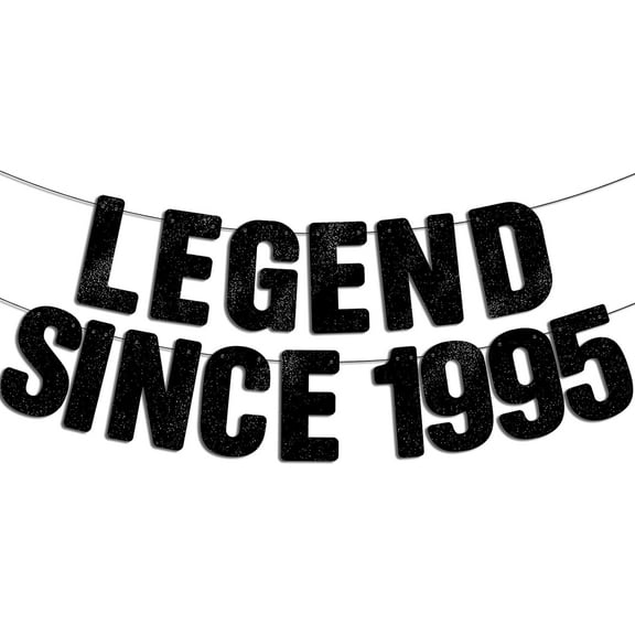 Pre-Strung Legend Since 1995 - Black Glitter Banner, 30th Birthday Party Decorations for Her & Him, Funny 30th Decor Bday Sign Gifts