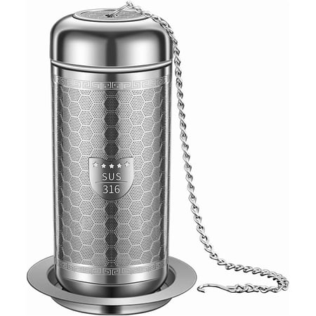 Tea Strainers for Loose Tea Extra Fine Mesh Tea In ser 316 Stainless Steel & Updated Slim Threaded Lid Loose Leaf Tea Steeper for Black Tea Rooibos etc (1 Pack - Large)