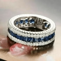 Princess Blue Sapphire Men's Wedding Band Ring in 925 Sterling Silver- Engagement Band