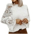 thumbnail image 1 of Pompotops Mode Dames Sexy Manches Longues Dentelle Solide Femmes Blouse Libre Debout Col, 1 of 8