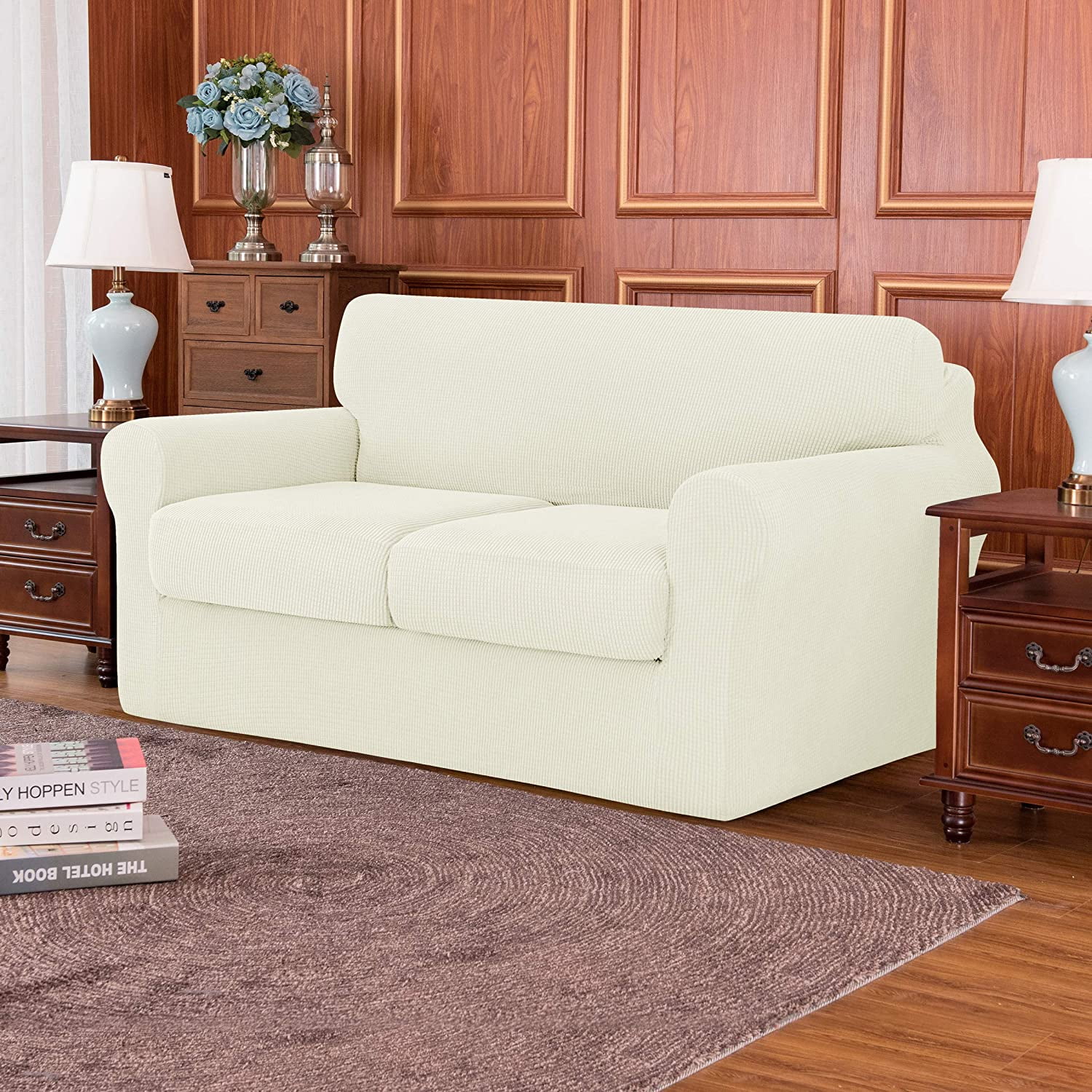 Pizarron soft stretch separate box cushion loveseat slipcover