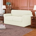 thumbnail image 3 of Subrtex 3-Piece High Spandex Textured Grid Sofa Slipcover, Separate Cushion Cover(Ivory, Loveseat), 3 of 8
