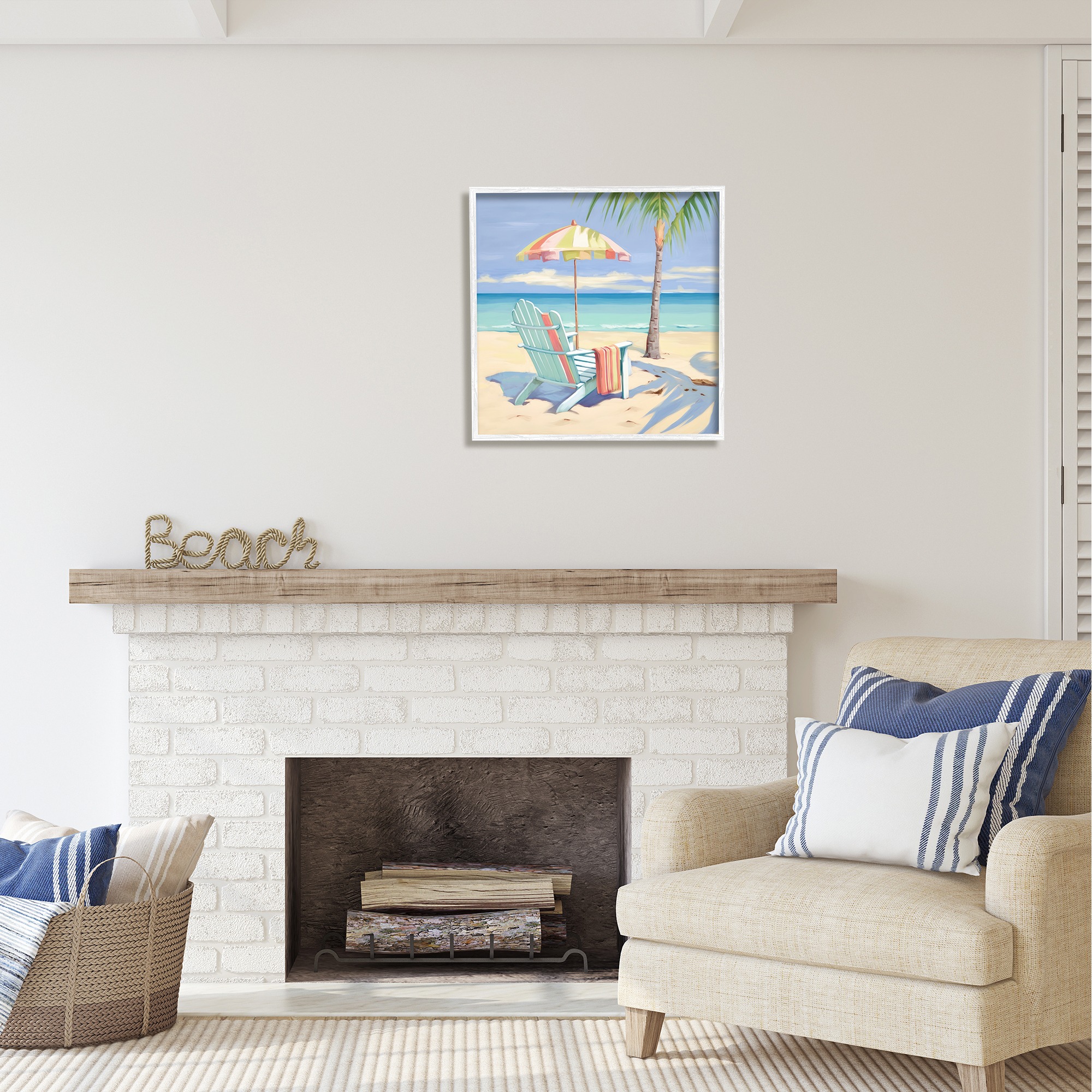 Stupell Industries Pastel Relaxing Beach Landscape Painting White Framed Art Print Wall Art, 24 x 24