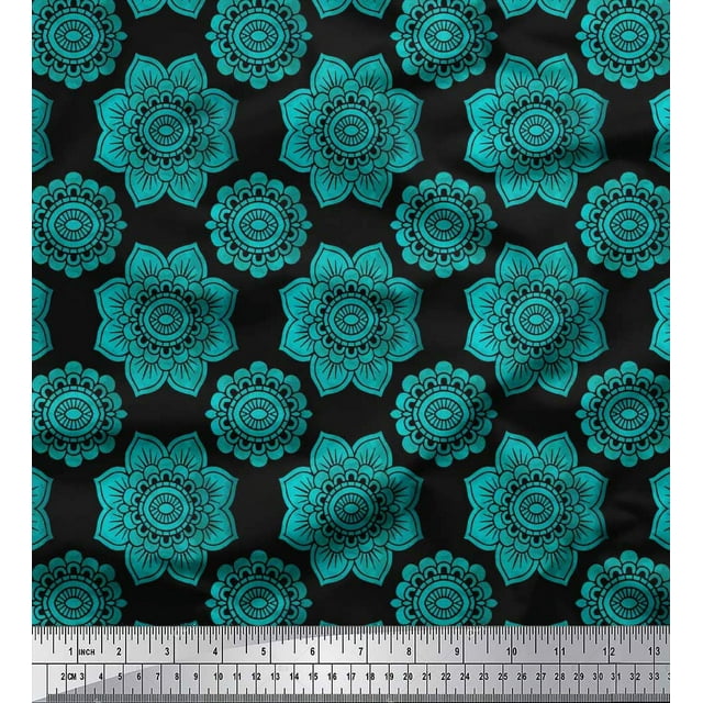 Soimoi polyester Crepe Fabric Floral Mandala Print Fabric by the Yard 42 Inch Wide