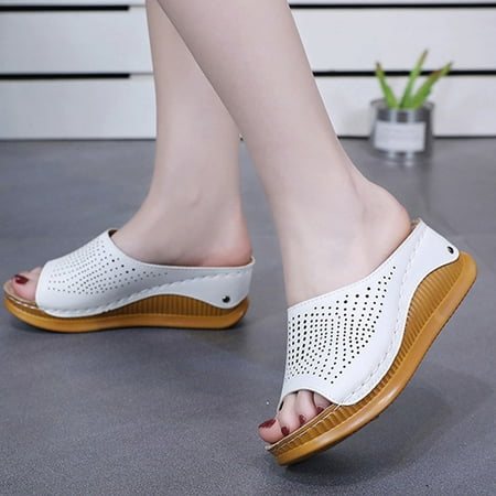 

Women s Wedges Slippers Fashion Heeled Shoes Hollow Casual Fish Mouth Slippers Bear Slippers Women Womens House Shoes Slippers Cotton Slippers for Women Indoor Therapeutic Slippers for Women Women