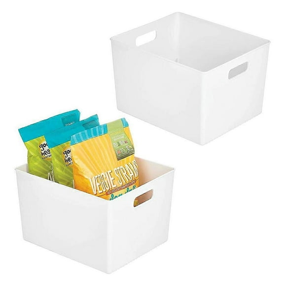 mDesign Plastic Storage Organizer, Large Container - Kitchen Pantry Accessories Cupboard Countertop Fridge - Food Organizer - Pack of 2 - White