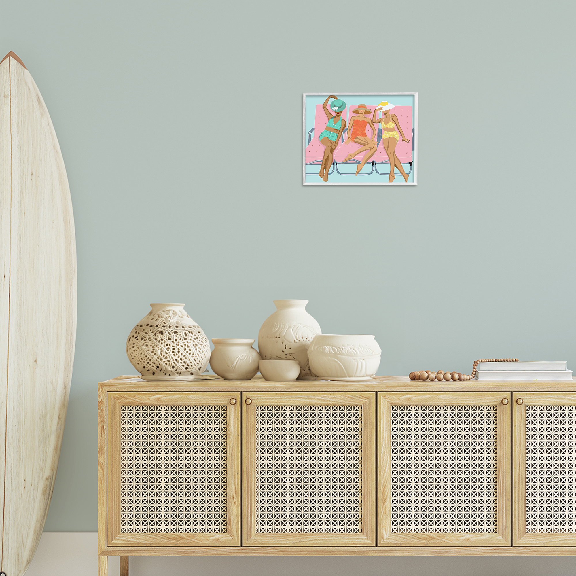 Stupell Industries Glam Beach Friends Novelty Painting White Framed Art Print Wall Art, 14 x 11