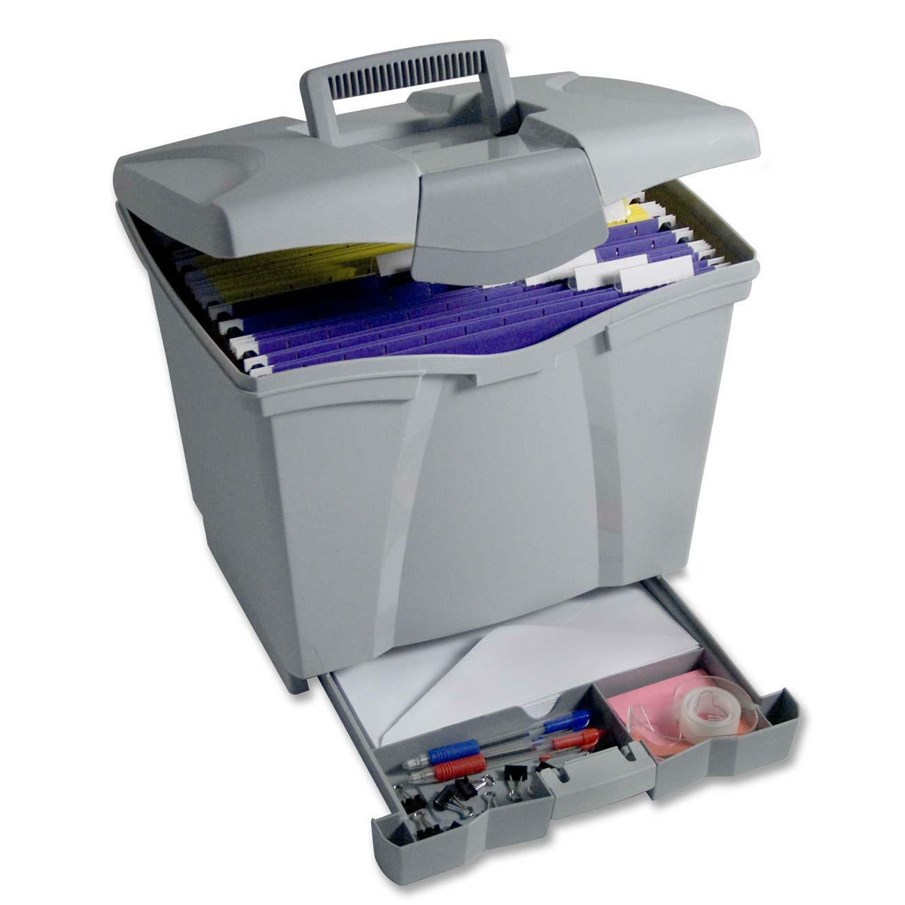 Portable File Box with Supply Drawer