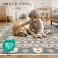 thumbnail image 1 of ODIKA 4'x6' Beige Blue Geometric Design Washable Area Rug Intricate Dune-Inspired Pattern with Borders Non-Slip, Chair-Friendly, Flatwoven for Home Office, Under Desk, 1 of 4