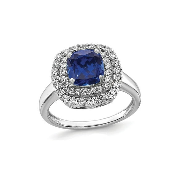 1.40 Carat (Ctw) Lab-Created Sapphire Cushion-Cut Halo Ring in 14K White Gold with Lab-Grown Diamonds for Women