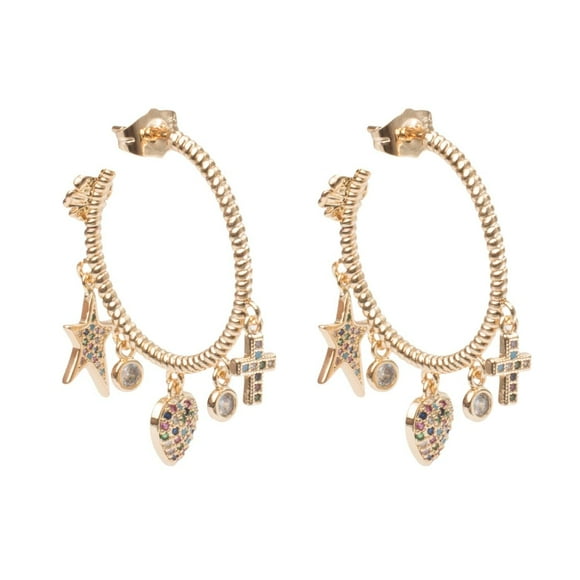 Aretes Arracadas Corazón Estrella Cruz Chapa de Oro 18k Ametrinaa