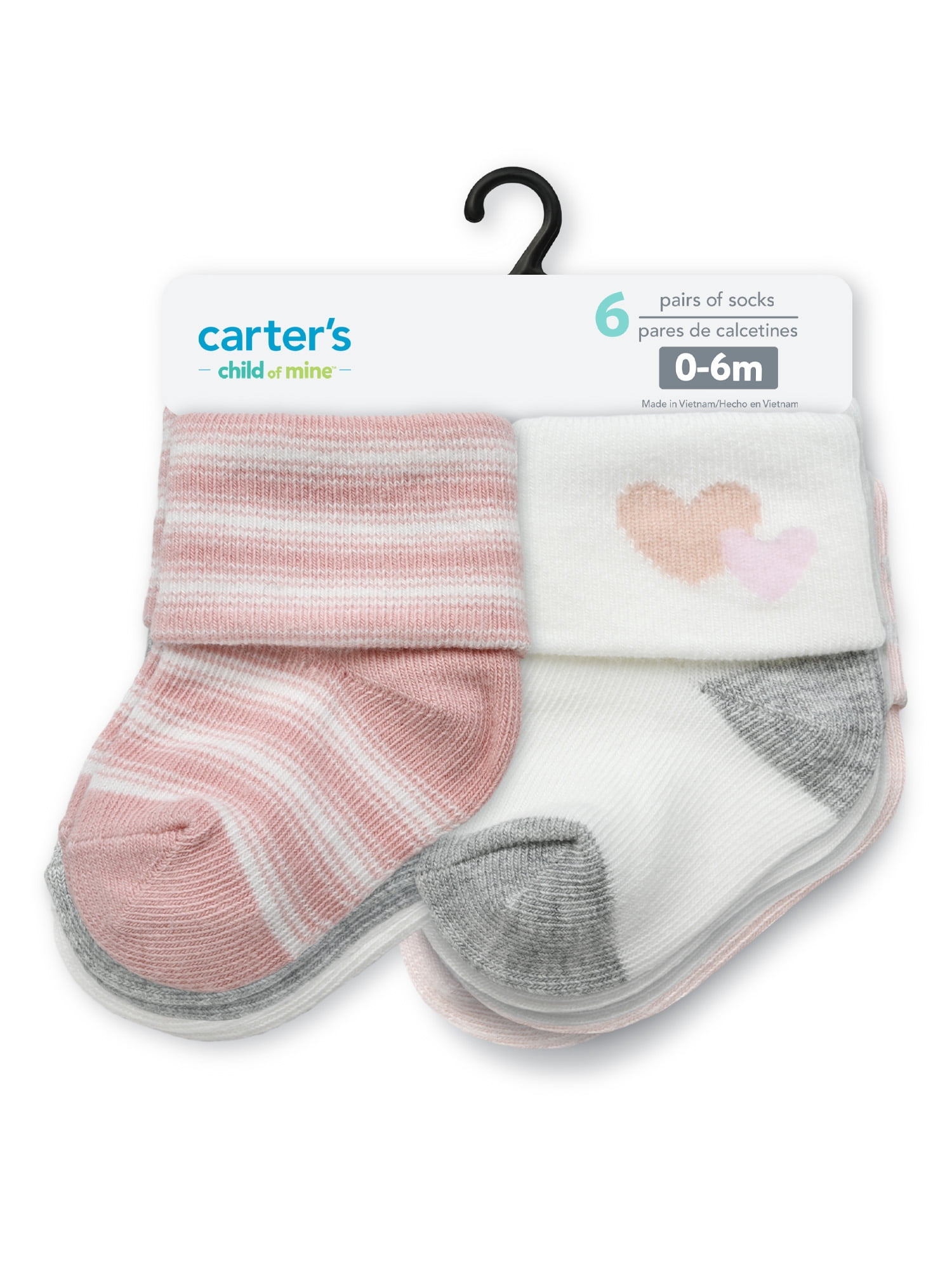 Carter's Child of Mine Baby Girl Folded Cuff Socks, 6-Pack, 0-6 Months