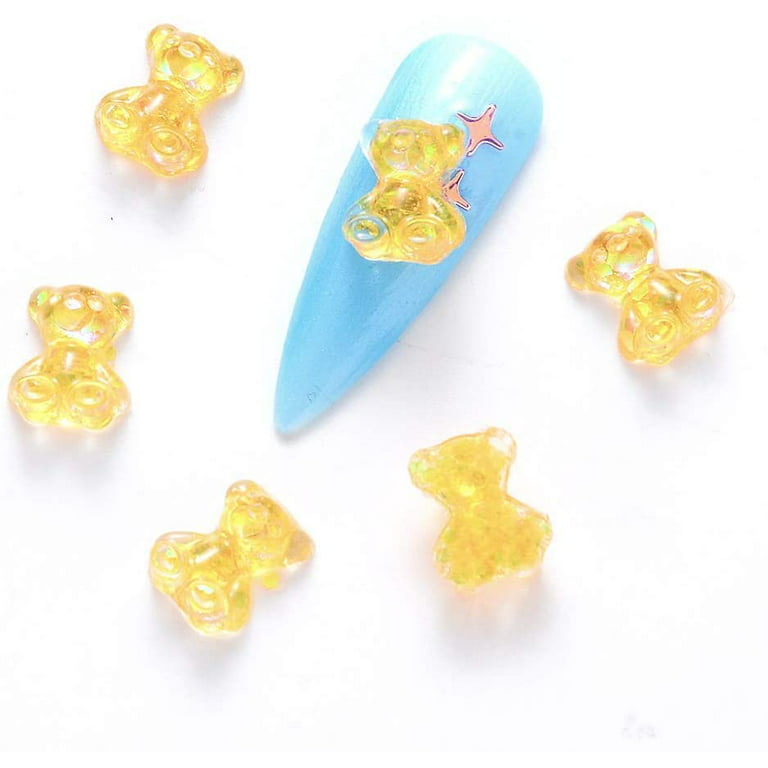 Groupnineet 50pcs Mini Resin Gummy Bear Cabochon Mixed Iridescent AB Candy Bear Charm Beads for DIY Jewelry Making Nail Art Decoration 7x9mm, Size: 7*9mm