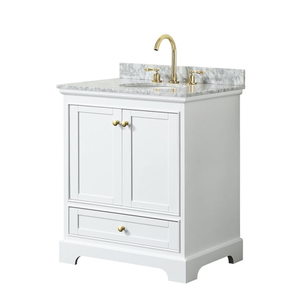 Wyndham Collection Deborah 30" Metal & Wood Single Bathroom Vanity in White/Gold