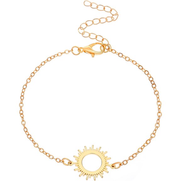 1Pc Stainless Steel Sun Link Bracelets Sun Charm Bracelets Golden Chain Bracelets for Women Valentine's Day Elegant Gifts DIY Personalized Jewelry 8-7/8 inch(22.5cm)