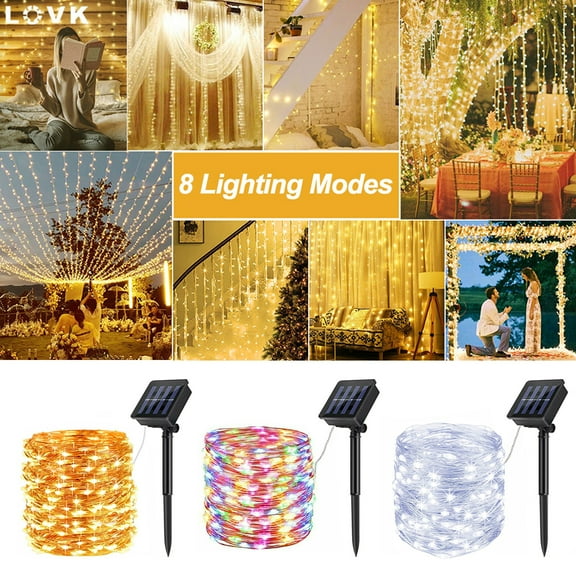Outdoor Solar String Lights, 65.6 Feet 200 LED Solar Powered Fairy Lights with 8 Lighting Modes Waterproof Decoration for Patio Yard, Colorful