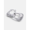 thumbnail image 2 of Scenario Women's Silver‑Tone Ribbed Texture Hoop Earrings, 2 of 4