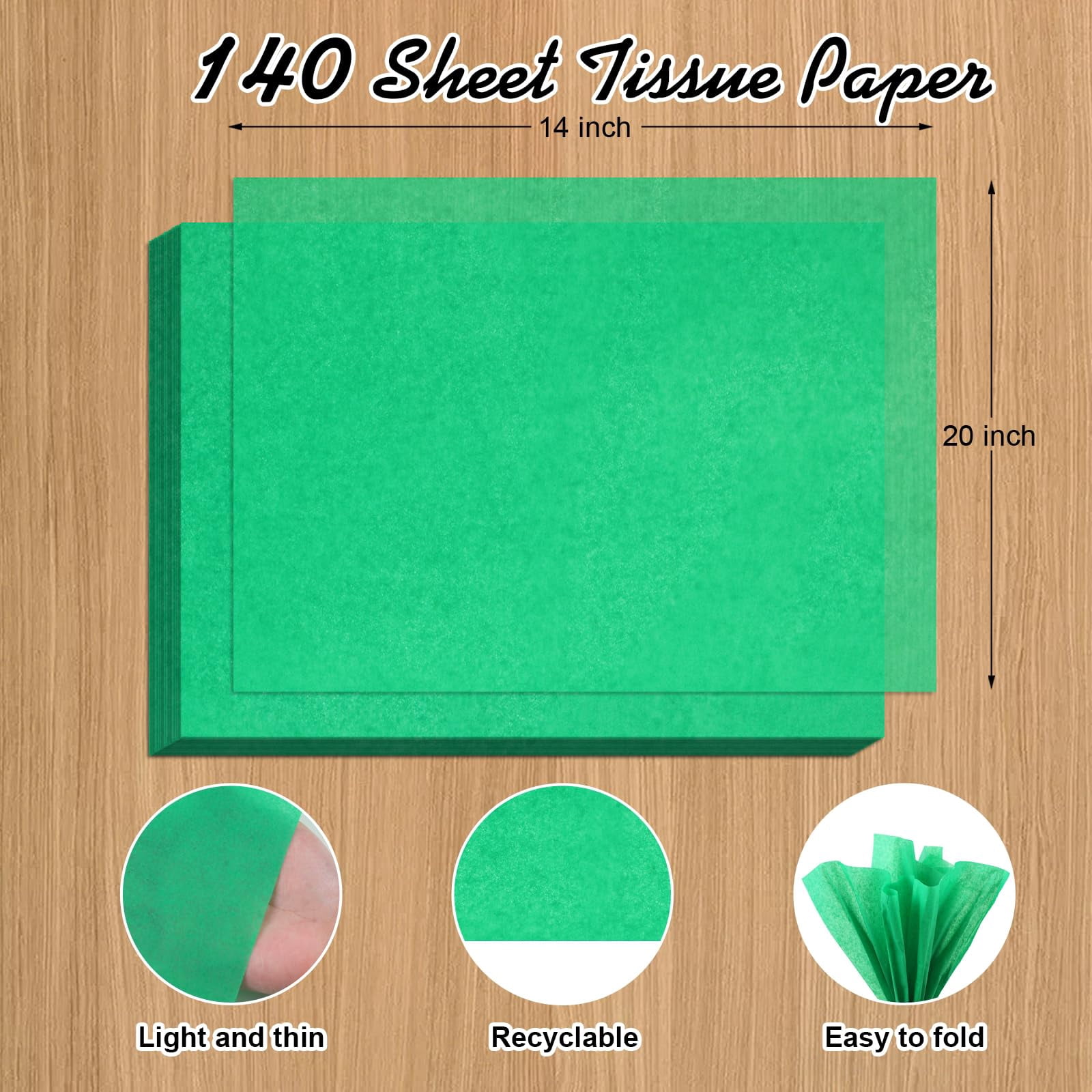 140 Sheets Tissue Paper – 14 x 20 Inch, Bulk for Gift Wrapping, Wedding, Birthday, DIY Crafts, Arts, Decor, Available in Black, Blue, Green, Pink, and White