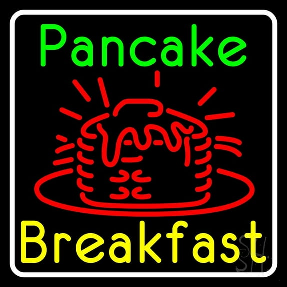 Square Pancake Breakfast LED Neon Sign 16 x 16 - inches, Clear Edge Cut Acrylic Backing, with Dimmer - Bright and Premium built indoor LED Neon Sign for restaurant window and interior decor.