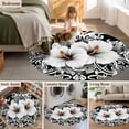 thumbnail image 5 of Black White Spring Floral Round Area Rug 4 FT, Non Slip Indoor Outdoor Rug, Summer Botanical Modern Washable Soft Circular Carpet Non-Shedding Floor Mat for Coffee Table Nursery Foyer Balcony, 5 of 8