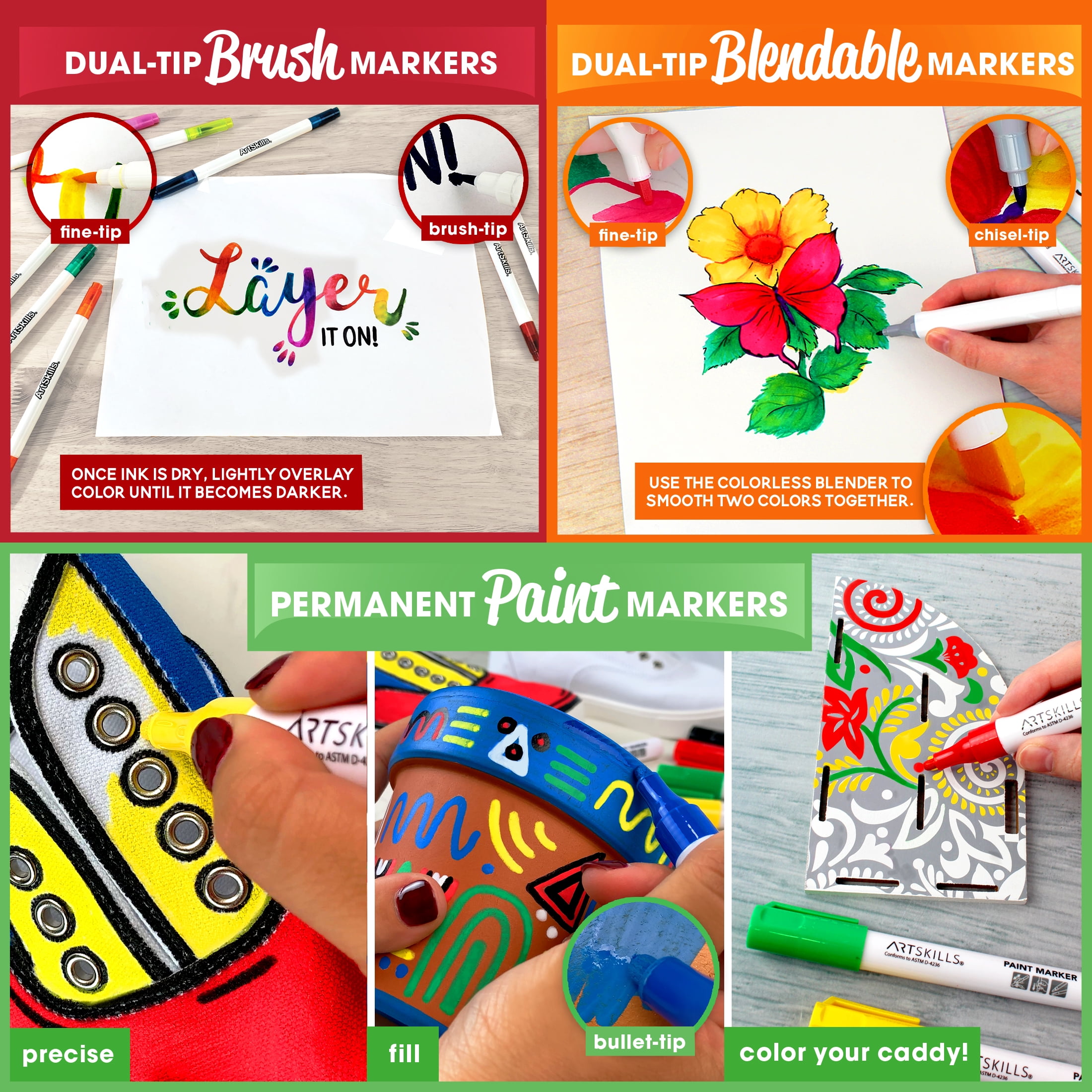 (3 pack) ArtSkills Premium Marker Set with Display, Coloring Sets for Teens
