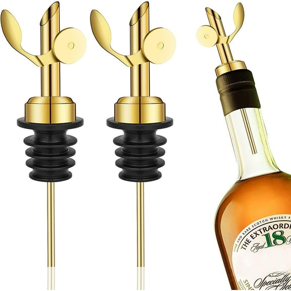 Liquor Pour Spout, Weighted Stainless Steel Bottle Pourers, Auto Flip Olive Oil Dispenser Spout, Balsamic Vinegar Pour Spouts, Alcohol Pourer Spouts, Liquor Bottle Pourers, Pack of 2,Gold