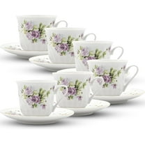 Lynns Lucinda Porcelain Tea Cup and Saucer with Gold Trim, Set of 6; Vintage Floral